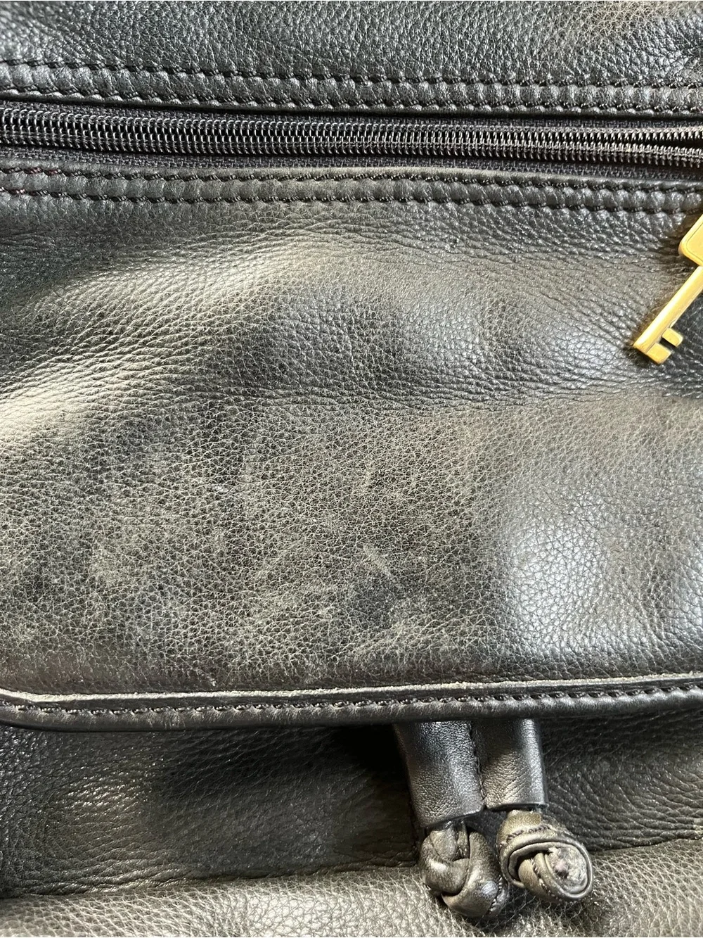 Fossil Black Pebbled Leather Drawstring Backpack
